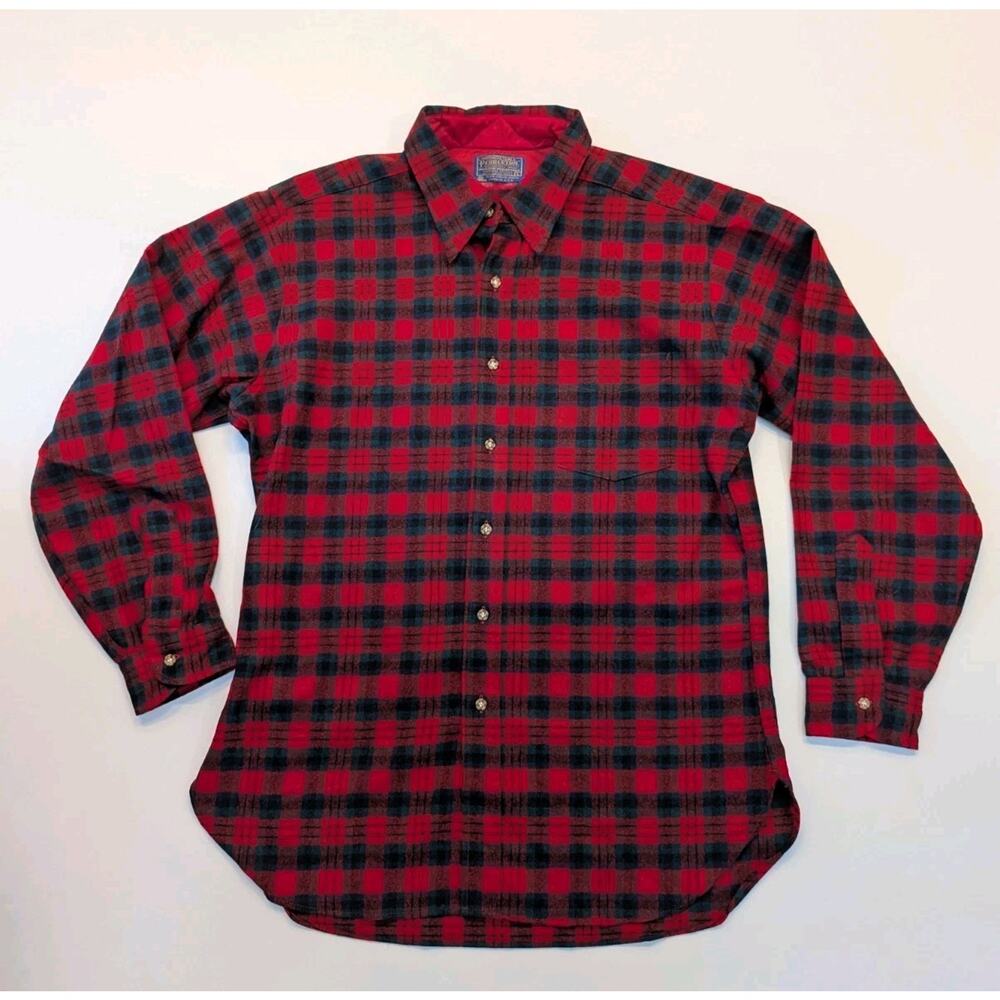 VTG Pendleton Button Down Shirt Mens Large Red Plaid Wool Made USA Macduff